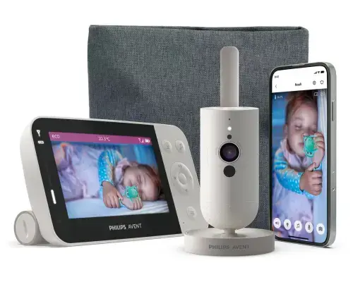 Monitor video digital pentru bebelusi Philips-AVENT SCD953/26, cu sistem de conectare prin aplicatia mobila Baby Monitor+, LCD 4.3 inch, camera full HD, mod nocturn, zoom, termometru, sunete linistitoare, raza de actiune 0-400 m (Alb)