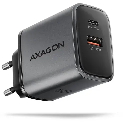 Incarcator retea AXAGON ACU-PQ67, GaN, 67W, USB-C,USB-A, Gri