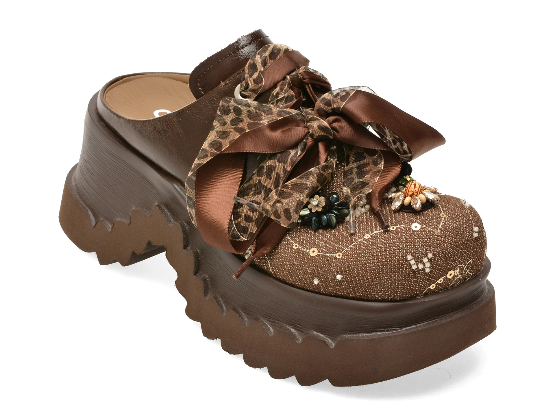 Papuci GRYXX maro, 6635, din material textil si piele naturala