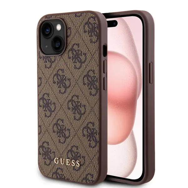 Husa pentru Apple iPhone 15 Plus, Guess, 4G Metal Gold Logo, Maro
