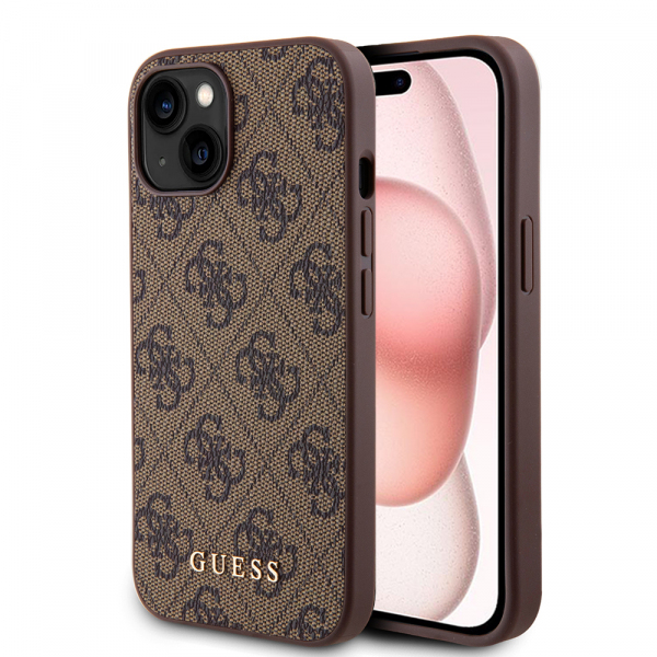 Husa pentru Apple iPhone 15 Plus, Guess, 4G Metal Gold Logo, Maro