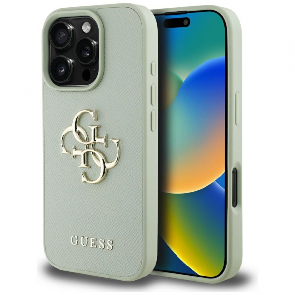 Husa pentru Apple iPhone 16 Pro Max, Guess, Grained Big 4G Logo Small Classic Logo, Verde