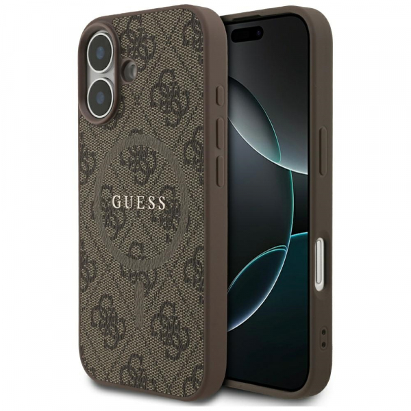 Husa MagSafe pentru Apple iPhone 17, Guess, 4G Ring Classic Logo, Maro