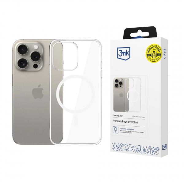 Husa MagSafe pentru Apple iPhone 15 Pro Max, 3MK, Clear MagCase, Transparenta