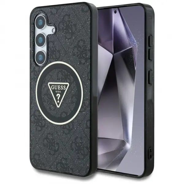 Husa MagSafe pentru Samsung Galaxy S25 S931, Guess, IML Glitter 4G Circle Triangle, Neagra