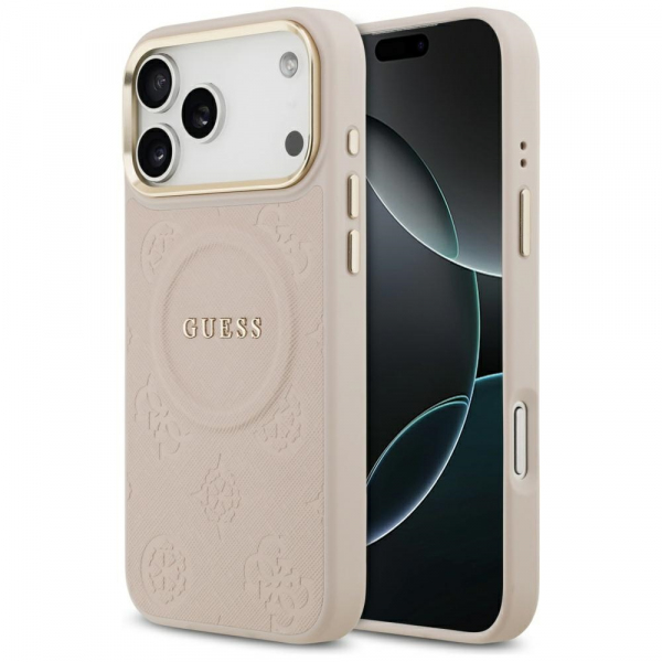 Husa MagSafe pentru Apple iPhone 17 Pro Max, Guess, Peony Hot Stamp, Roz