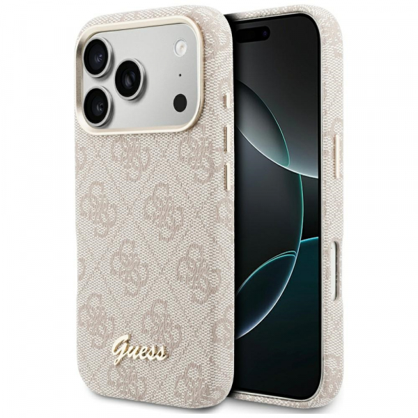 Husa MagSafe pentru Apple iPhone 17 Pro Max, Guess, 4G Script Logo, Roz
