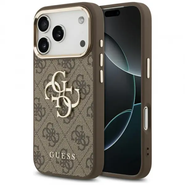 Husa pentru Apple iPhone 17 Pro, Guess, Big 4G Logo Classic, Maro Aurie