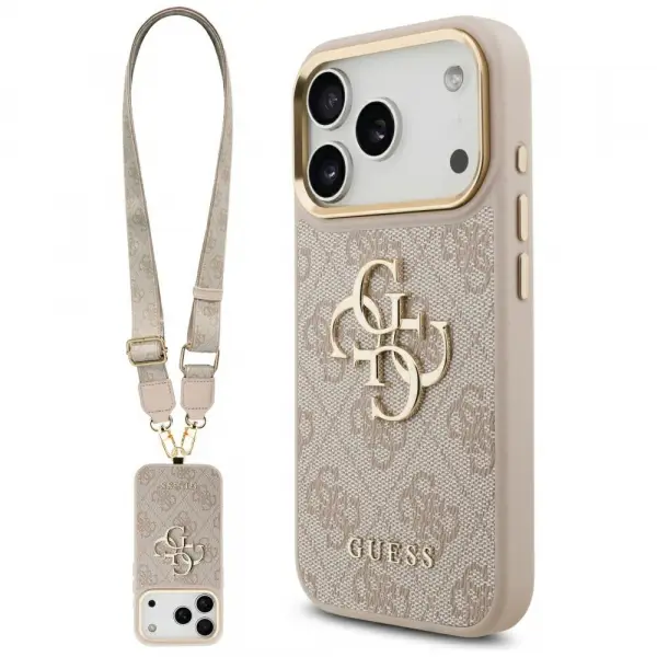 Husa pentru Apple iPhone 17 Pro, Guess, Big 4G Classic Logo with Big Strap, Roz
