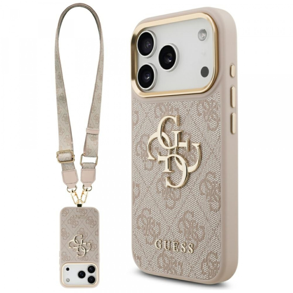 Husa pentru Apple iPhone 17 Pro, Guess, Big 4G Classic Logo with Big Strap, Roz