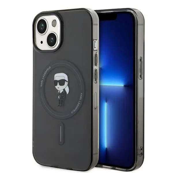 Husa MagSafe pentru Apple iPhone 15, Karl Lagerfeld, IML Ikonik Karl, Neagra