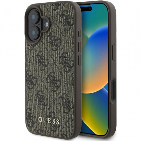 Husa pentru Apple iPhone 16, Guess, 4G Classic, Maro