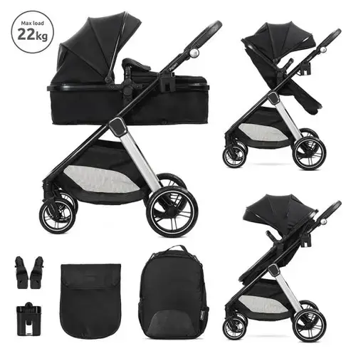 Carucior 2 in 1 Lorelli Aspen, transformabil, set adaptori cos auto inclus, pana la 22 Kg, Negru