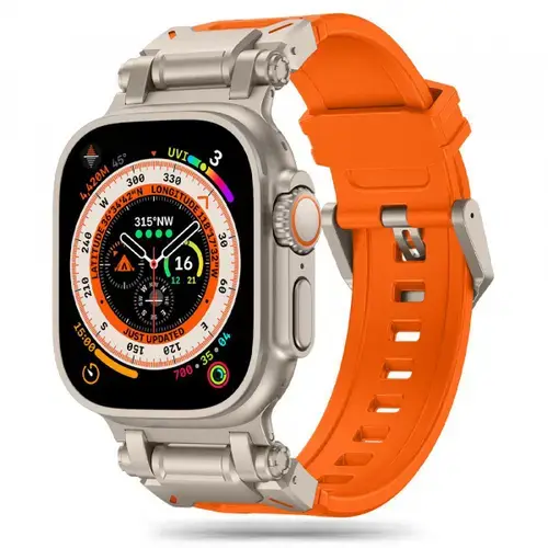 Curea Techsuit W064 pentru Apple Watch 49mm / 46mm / 45mm / 44mm / 42mm Series, Argintiu/Portocaliu