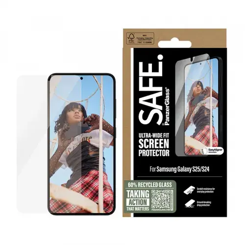 Folie de protectie Ecran PanzerGlass Safe. Ultra-Wide Fit EasyAligner pentru Samsung Galaxy S25 S931 / S24 S921, Sticla Securizata, Full Glue