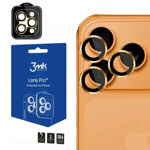 Folie de protectie Camera Spate 3MK Protection Pro pentru Apple iPhone 17 Pro Max / 17 Pro, Sticla Securizata, Portocalie