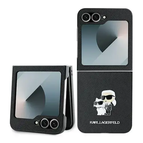 Husa pentru Samsung Galaxy Z Flip7 FE F761 / Z Flip6 F741, Karl Lagerfeld, Saffiano Karl & Choupette Metal, Neagra