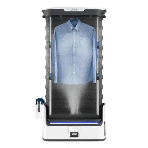Aparat vertical automat cu aburi, de netezire a cutelor, igienizare si improspatare, Tefal Care For You YT4050E1, 1800W, abur variabil 65 g/min, 2L, detector rezervor gol, sistem anticalcar incorporat, ultra silentios (Alb/Gri)