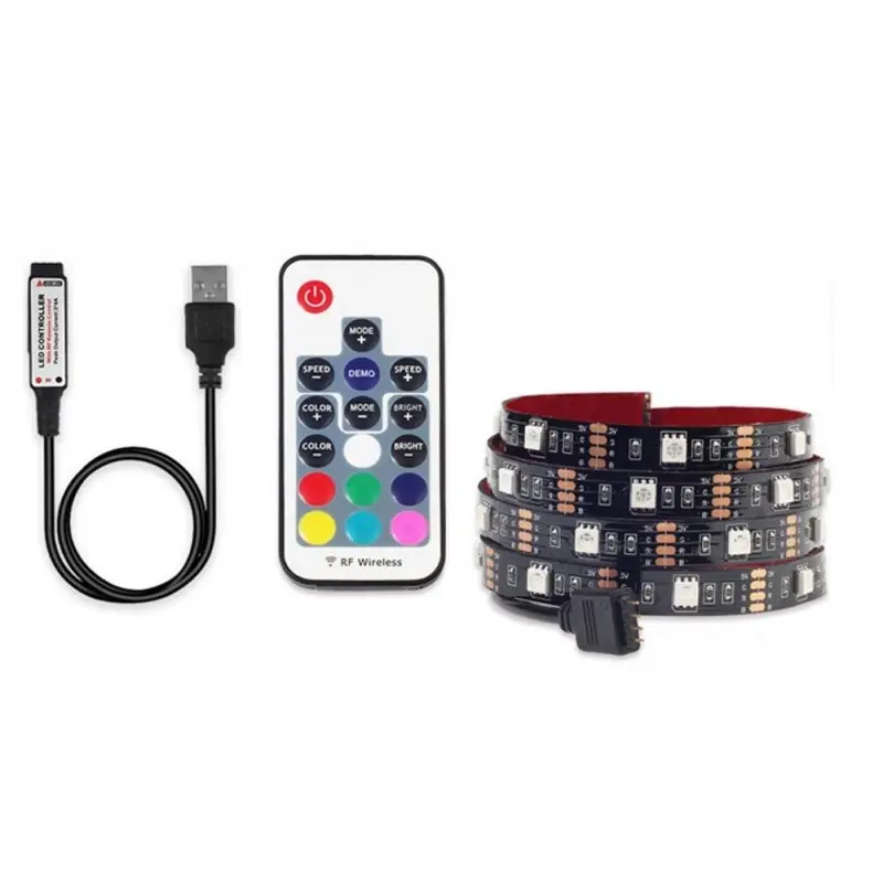 Banda LED Multicolor USB 5050 RGB Flexibila Decorat Exterior Interior 1M Waterproof cu Telecomanda