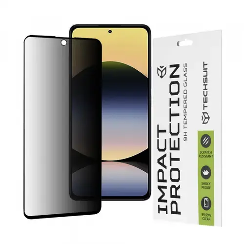 Folie de protectie Ecran Privacy Techsuit pentru Xiaomi Redmi Note 14 4G (Regional) / Note 14 5G, Sticla Securizata, Full Glue, 111D