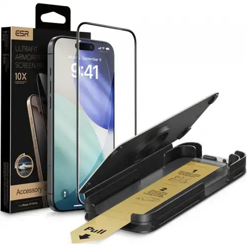 Folie de protectie Ecran ESR UltraFit Armorite Pro pentru Apple iPhone 17 / 16 Pro, Sticla Securizata, Full Glue
