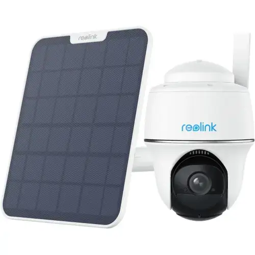 Camera supraveghere exterior rotativa PT wireless WiFi Reolink Argus PT B430, 5 MP, pan si tilt, IR / lumina alba 10 m, microfon, difuzor, slot card, detectie persoane / vehicule / animale, acumulator 6000 mAh, Panou solar (Alb)