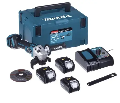 Polizor unghiular Makita DGA513RT3J, 125 mm, 18V, 3x5,0Ah Li-Ion, set cu valiza Makpac