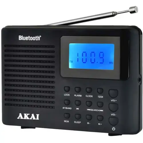 Radio portabil Akai APR-400, Bluetooth 5.0, AM/FM, Negru
