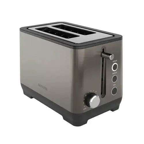 Prajitor de paine AIWA ABT-1000, 2 felii, 1000W, 7 nivele de rumenire, fante largi de 4 cm, functie de decongelare si reincalzire (Argintiu)