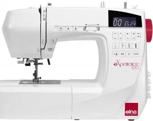 Masina de cusut Elna eXperience 570, 200 Cusaturi, 12 Broderi, Indicator LED (Alb/Rosu)