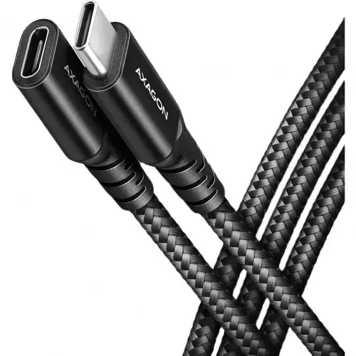 Cablu de date Axagon BUCM32-CF15AB, USB-C Male la USB-C Female, Lungime 1.5m, PD 240 W, 5A, QC4+ (Negru)