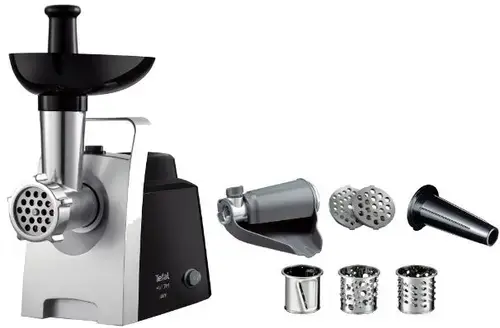 Masina de tocat carne Tefal HV1 NE109838, 1400 W, 1.7 kg/min, Accesorii incluse, Functie reverse (Inox/Negru)