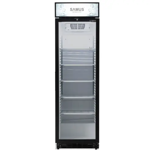 Vitrina frigorifica Samus VS380D, 346 l, 5 rafturi ajustabile, Clasa D, Lumina LED (Alb/Negru)