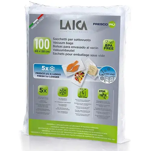 Set pungi pentru vidat alimente Laica VT3501, 20x28 cm, 100 pungi