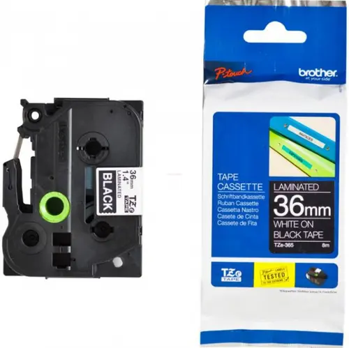 Banda laminata Brother TZe-365, 36mm x 8m (Alb/Negru)