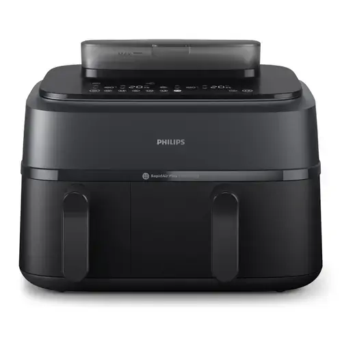 Friteuza dubla cu aer cald PHILIPS Series 5000 Dual Basket NA550/00, 9 L, 2750 W, 12 programe, Temperatura ajustabila 40-200 C (Negru)