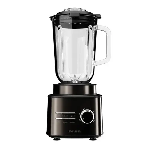 Blender de masa Aiwa Saberu 2500, 2000W, bol sticla 1.5L, 6 viteze+Pulse, 6 lame detasabile din inox Satoku®, Smoothie, Autocuratare, Zdrobire gheata, efect anti-amprenta (Negru)