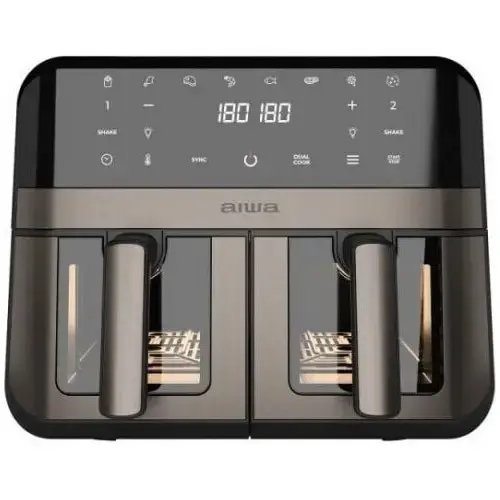 Friteuza dubla cu aer cald Aiwa AFR-9000, 2400W, 9 litri, 8 programe, 80°C - 200°C, 60 minute, Defrost si autocuratare (Negru)