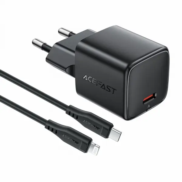 Incarcator Retea Cu Cablu Lightning Acefast A118, 30W, 3A, 1 x USB-C, Negru