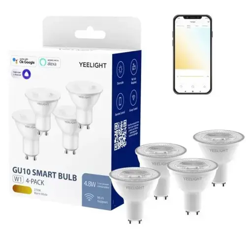 Set 4 Becuri Smart Yeelight LED GU10 Bulb W1, 4.8 W, 350 lm, Control Aplicatie (Alb)