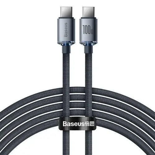 Cablu de date Baseus Crystal Shine, USB Type-C la USB Type-C, 100W, 2m, Negru