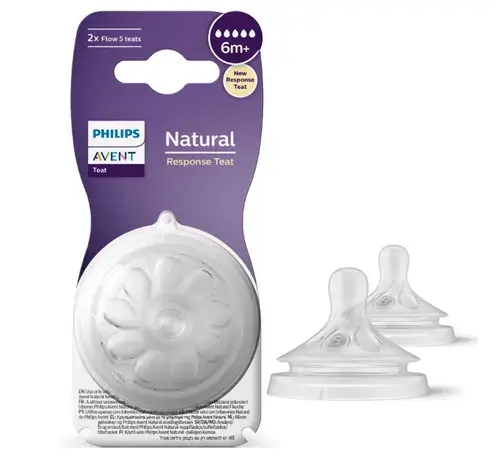 Set 2 tetine silicon Philips Avent Natural Response SCY965/02, +6 luni, Debit 5 (Transparent)