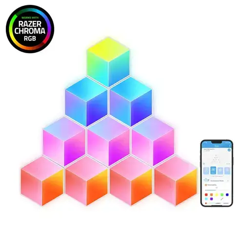 Kit 10 Panouri luminoase inteligente Govee Glide Hexa Pro, RGBIC, Voice assistants