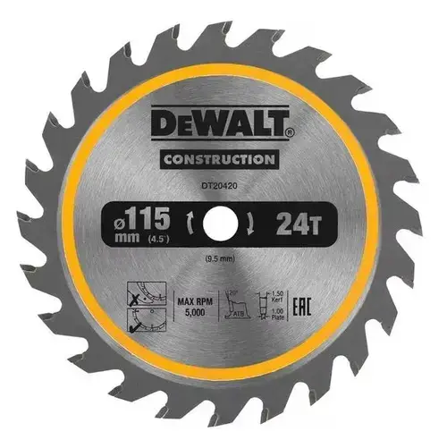 Panza fierastrau circular DeWalt DT20420-QZ, pentru lemn, 115 x 9.5 mm (Argintiu)