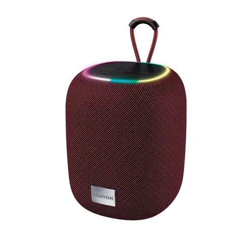 Boxa Bluetooth CANYON BSP-8, BT V5.2, BLUETRUM AB5362B, suport card TF, port USB tip C, baterie polimer de 1800 mAh, putere maxima 10 W, rosu, lungime cablu 0,50 m, 110x110x135 mm, 0.57 kg, Visiniu