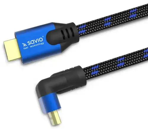 Cablu unghiular Savio CL-147, 8K, 1.8m, 8K@60Hz, 4K@120Hz, Full HD @240Hz, Dynamic HDR, Dolby True HD, eARC, compatibil cu Xbox, PlayStation4, PlayStation5 (Negru/Albastru)