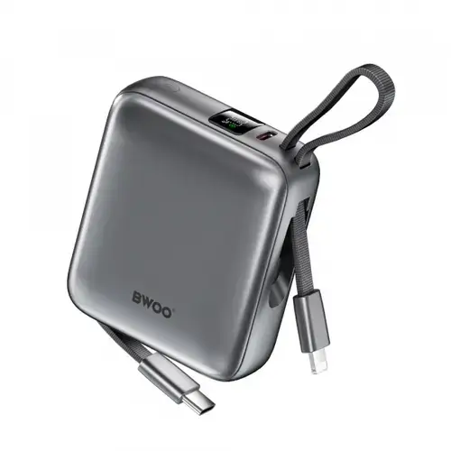 Baterie Externa BWOO BO-P74, 10000mAh, 22.5W, PD, 1 x Lightning - 2 x USB-C (Negru)