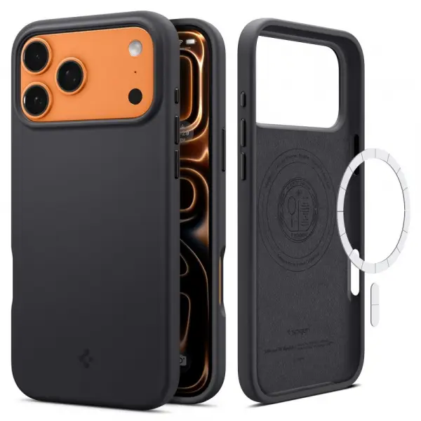 Husa MagSafe pentru Apple iPhone 17 Pro Max, Spigen, Silicone Fit, Neagra ACS10270