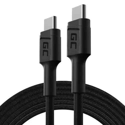 Cablu de date Green Cell KABGC29, USB-C - USB-C, 2 m, Fast Charging 60W, 480 Mbps, Negru