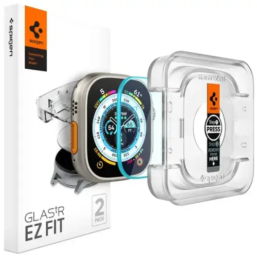 Folie Protectie Spigen Glastr EZ FIT pentru Apple Watch Ultra Series, Set 2 bucati, Sticla Securizata